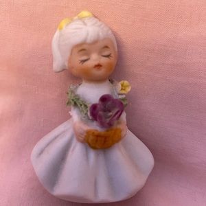 VTG February Flower BIRTHDAY  bisque Doll Sweet Memories Violets Tiny figurine